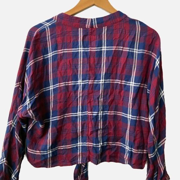 Rails Sloane Red blue Plaid Tie waist button up long sleeve top womens medium - Picture 2 of 5